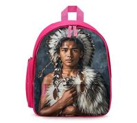 FHESDCW Indigenous People And Wolves Backpack for Men Women, Durable Small Bookbag Lightweight Daypack for Travel, Hiking, Pink-style, One Size, Daypack Backpacks