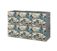 FHESDCW Ink Painting Mountain Tree Foldable Storage Box with Handles, Durable Oxford Storage Cubes, 6PCS Collapsible Closet Organizer for Home, Shelf, Office, Travel