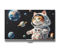 FHESDCW Interesting Astronaut Cat Business Card Holder for Men & Women, Professional Card Case with Buckle Style Shut, Compact And Portable Metal Case for Office Workers, style, One Size, Classic