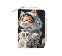 FHESDCW Interesting Astronaut Cat Card Holder for Men Women, Leather Credit Card Holder with 20 Card Slots Small Purse with Zipper