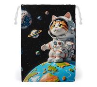 FHESDCW Interesting Astronaut Cat Drawstring Bag Canvas, Reusable Travel Jewelry Pouches, Washable Storage Bags for Gift, Candy, Cosmetics 20 * 25cm