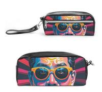 FHESDCW Interesting Face Pattern Pencil Case Large Capacity with Zipper, Hanging Water Proof Cosmetic Bag for Travel, Vintage Leather Pencil Pouch for Women Men