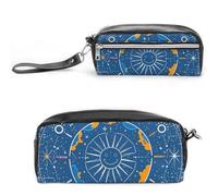 FHESDCW Interesting Sun Face Pencil Case Large Capacity with Zipper, Hanging Water Proof Cosmetic Bag for Travel, Vintage Leather Pencil Pouch for Women Men