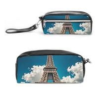 FHESDCW Iron Tower Pencil Case Large Capacity with Zipper, Hanging Water Proof Cosmetic Bag for Travel, Vintage Leather Pencil Pouch for Women Men