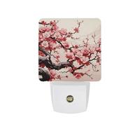 FHESDCW Japanese Floral Cherry Blossom Night Lights Plug Into Wall, LED Nightlights Auto On/Off Dusk to Dawn Sensor, Energy Efficient Night Lamp Soft Glow for Hallway Bedroom Bathroom Kitchen, 0.5W