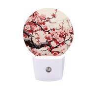 FHESDCW Japanese Floral Cherry Blossom Night Lights Plug Into Wall, LED Nightlights Auto On/Off Dusk to Dawn Sensor, Energy Efficient Night Lamp Soft Glow for Hallway Bedroom Bathroom Kitchen, 0.5W