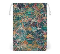 FHESDCW Lace Pattern of Flowers And Butterflies Drawstring Bag Canvas, Reusable Travel Jewelry Pouches, Washable Storage Bags for Gift, Candy, Cosmetics 12 * 18cm