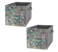 FHESDCW Lace Pattern of Flowers And Butterflies Foldable Storage Box with Handles, Durable Oxford Storage Cubes, 2PCS Collapsible Closet Organizer for Home, Shelf, Office, Travel