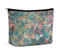 FHESDCW Lace Pattern of Flowers And Butterflies Makeup Bag for Women PU Leather Waterproof Cosmetic Bag with Zipper Portable Travel Makeup Organizer