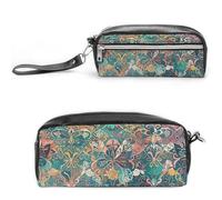 FHESDCW Lace Pattern of Flowers And Butterflies Pencil Case Large Capacity with Zipper, Hanging Water Proof Cosmetic Bag for Travel, Vintage Leather Pencil Pouch for Women Men