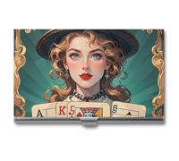 FHESDCW Ladies' Poker Cards Business Card Holder for Men & Women, Professional Card Case with Buckle Style Shut, Compact And Portable Metal Case for Office Workers, style, One Size, Classic