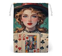 FHESDCW Ladies' Poker Cards Drawstring Bag Canvas, Reusable Travel Jewelry Pouches, Washable Storage Bags for Gift, Candy, Cosmetics 12 * 18cm
