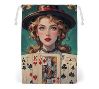 FHESDCW Ladies' Poker Cards Drawstring Bag Canvas, Reusable Travel Jewelry Pouches, Washable Storage Bags for Gift, Candy, Cosmetics 20 * 25cm