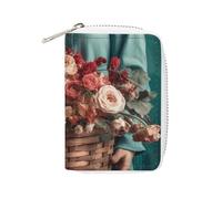 FHESDCW Lady Holding A Basket Leather Card Bag Credit Card Holder Zipper Wallet With 20 Card Slots Slim Wallet Debit Card Protector Organizer Case, style, 16x11.5cm