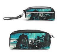 FHESDCW Landscape Patterns Pencil Case Large Capacity with Zipper, Hanging Water Proof Cosmetic Bag for Travel, Vintage Leather Pencil Pouch for Women Men