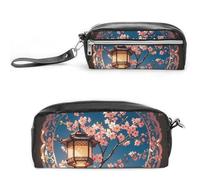 FHESDCW Lantern Round Gorgeous Pattern Pencil Case Large Capacity with Zipper, Hanging Water Proof Cosmetic Bag for Travel, Vintage Leather Pencil Pouch for Women Men