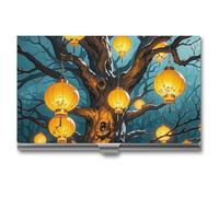 FHESDCW Lanterns Hang from The Trees Business Card Holder for Men & Women, Professional Card Case with Buckle Style Shut, Compact And Portable Metal Case for Office Workers, style, One Size, Classic