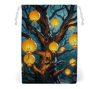 FHESDCW Lanterns Hang from The Trees Drawstring Bag Canvas, Reusable Travel Jewelry Pouches, Washable Storage Bags for Gift, Candy, Cosmetics 20 * 25cm