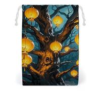 FHESDCW Lanterns Hang from The Trees Drawstring Bag Canvas, Reusable Travel Jewelry Pouches, Washable Storage Bags for Gift, Candy, Cosmetics 12 * 18cm