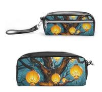 FHESDCW Lanterns Hang from The Trees Pencil Case Large Capacity with Zipper, Hanging Water Proof Cosmetic Bag for Travel, Vintage Leather Pencil Pouch for Women Men