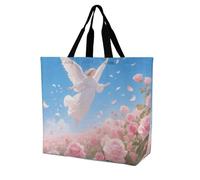 FHESDCW Large Capacity Tote Bag 15.7 Inch, Reusable Grocery Shopping Bag Angel And Roses Handbag for Beach, Travel