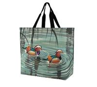 FHESDCW Large Capacity Tote Bag 15.7 Inch, Reusable Grocery Shopping Bag Chinese Style Mandarin Ducks Handbag for Beach, Travel
