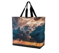 FHESDCW Large Capacity Tote Bag 15.7 Inch, Reusable Grocery Shopping Bag Magnificent Rainstorm Cloud Handbag for Beach, Travel
