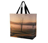FHESDCW Large Capacity Tote Bag 15.7 Inch, Reusable Grocery Shopping Bag Misty Sunrise Handbag for Beach, Travel