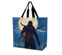 FHESDCW Large Capacity Tote Bag 15.7 Inch, Reusable Grocery Shopping Bag Moonlight Watercolor Style Handbag for Beach, Travel