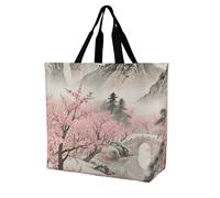 FHESDCW Large Capacity Tote Bag 15.7 Inch, Reusable Grocery Shopping Bag Plum Blossom Landscape Handbag for Beach, Travel