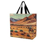 FHESDCW Large Capacity Tote Bag 15.7 Inch, Reusable Grocery Shopping Bag Riding Horses in Wild West Handbag for Beach, Travel