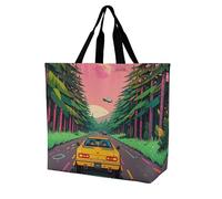 FHESDCW Large Capacity Tote Bag 15.7 Inch, Reusable Grocery Shopping Bag Science Fiction Style Robotic Car Handbag for Beach, Travel