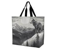 FHESDCW Large Capacity Tote Bag 15.7 Inch, Reusable Grocery Shopping Bag Snow Mountain Lone Wolf Handbag for Beach, Travel