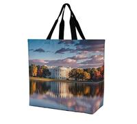 FHESDCW Large Capacity Tote Bag 15.7 Inch, Reusable Grocery Shopping Bag The White House on The Lake Handbag for Beach, Travel