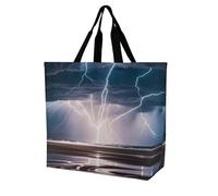 FHESDCW Large Capacity Tote Bag 15.7 Inch, Reusable Grocery Shopping Bag Thunder And Lightning in A Storm Handbag for Beach, Travel