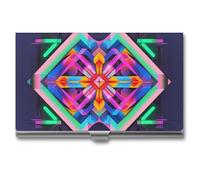 FHESDCW Large Neon Color Pattern Business Card Holder for Men & Women, Professional Card Case with Buckle Style Shut, Compact And Portable Metal Case for Office Workers, style, One Size, Classic