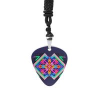 FHESDCW Large Neon Color Pattern Guitar Pick Necklace, Titanium Steel Guitar Pick with 23Inch Black Cord, Unique Music Jewelry Gift for Men Women