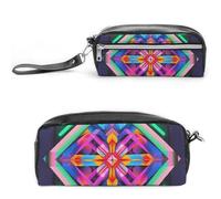 FHESDCW Large Neon Color Pattern Pencil Case Large Capacity with Zipper, Hanging Water Proof Cosmetic Bag for Travel, Vintage Leather Pencil Pouch for Women Men