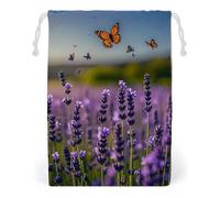 FHESDCW Lavender And Butterflies Drawstring Bag Canvas, Reusable Travel Jewelry Pouches, Washable Storage Bags for Gift, Candy, Cosmetics 20 * 25cm
