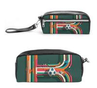FHESDCW Letters with Football Elements Pencil Case Large Capacity with Zipper, Hanging Water Proof Cosmetic Bag for Travel, Vintage Leather Pencil Pouch for Women Men