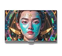 FHESDCW Libra's Interesting Face Business Card Holder for Men & Women, Professional Card Case with Buckle Style Shut, Compact And Portable Metal Case for Office Workers, style, One Size, Classic