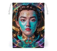 FHESDCW Libra's Interesting Face Drawstring Bag Canvas, Reusable Travel Jewelry Pouches, Washable Storage Bags for Gift, Candy, Cosmetics 20 * 25cm