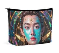 FHESDCW Libra's Interesting Face Makeup Bag for Women PU Leather Waterproof Cosmetic Bag with Zipper Portable Travel Makeup Organizer