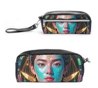 FHESDCW Libra's Interesting Face Pencil Case Large Capacity with Zipper, Hanging Water Proof Cosmetic Bag for Travel, Vintage Leather Pencil Pouch for Women Men