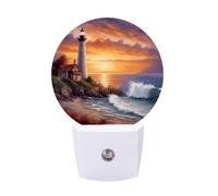 FHESDCW Lighthouse at Sunset Night Lights Plug Into Wall, LED Nightlights Auto On/Off Dusk to Dawn Sensor, Energy Efficient Night Lamp Soft Glow for Hallway Bedroom Bathroom Kitchen, 0.5W