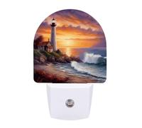 FHESDCW Lighthouse at Sunset Night Lights Plug Into Wall, LED Nightlights Auto On/Off Dusk to Dawn Sensor, Energy Efficient Night Lamp Soft Glow for Hallway Bedroom Bathroom Kitchen, 0.5W