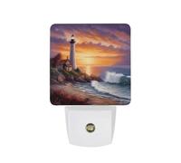 FHESDCW Lighthouse at Sunset Night Lights Plug Into Wall, LED Nightlights Auto On/Off Dusk to Dawn Sensor, Energy Efficient Night Lamp Soft Glow for Hallway Bedroom Bathroom Kitchen, 0.5W