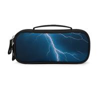 FHESDCW Lightning Strikes, Thunderstorms Pencil Case with Zipper - Large Capacity, Portable Small Cosmetic Bag for Travel, Vintage PU Leather Pencil Pouch for Women Men