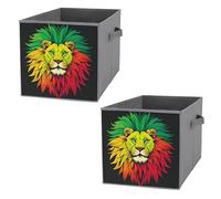 FHESDCW Lion's Head Majestic Foldable Storage Box with Handles, Durable Oxford Storage Cubes, 2PCS Collapsible Closet Organizer for Home, Shelf, Office, Travel