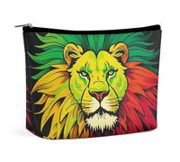FHESDCW Lion's Head Majestic Makeup Bag for Women PU Leather Waterproof Cosmetic Bag with Zipper Portable Travel Makeup Organizer